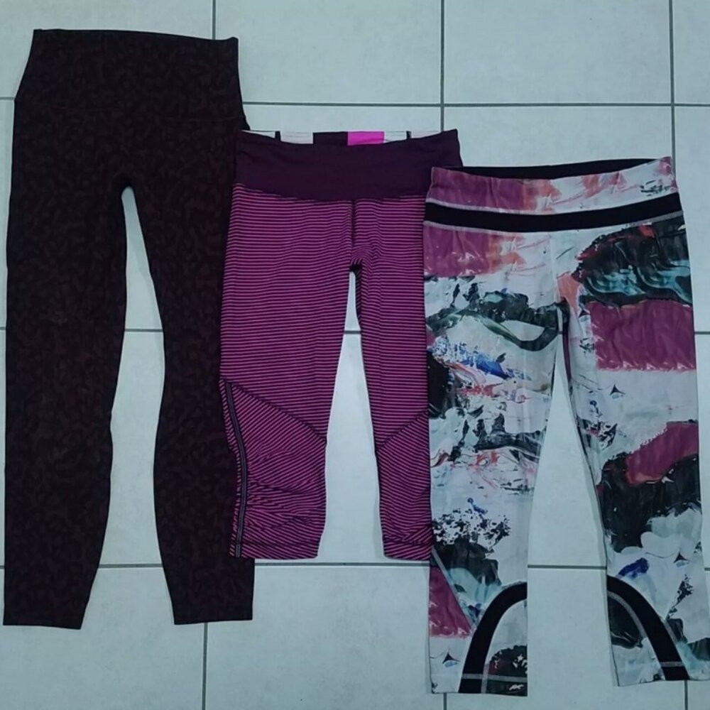 3 Lululemon Align Pant II Camo Raspberry Glo Run Inspire Size 6 Small Bundle